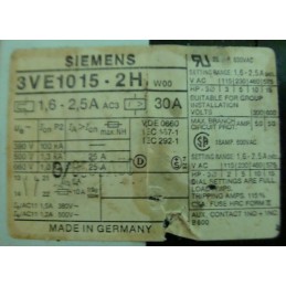 Siemens 3VE1015 2H Motor Starter - Model: 3VE1015 2H
