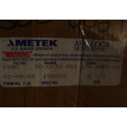AMETEK GAUGE 30-0-30 PSI SIZE 4 1/2"