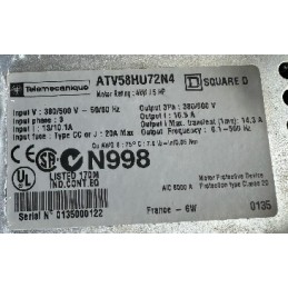 TELEMECANIQUE SQUARE D ATV58HU72N4 Variable Speed Drive - 4kW, 380-460V